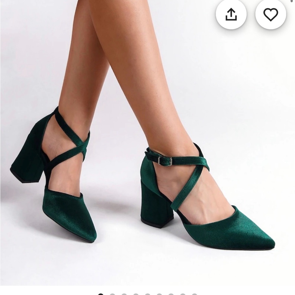 Velvet Green Block Heels